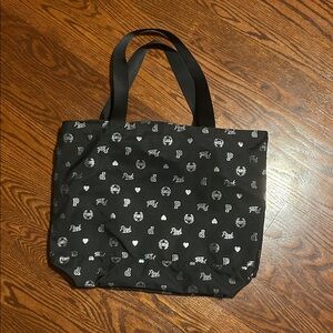 Black Tote Bag with Logo Pattern